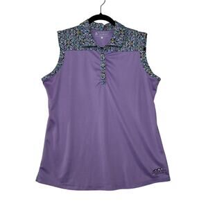 BERMUDA SANDS Womens Large Purple Sleeveless Golf Polo Geometric Trim Stretch